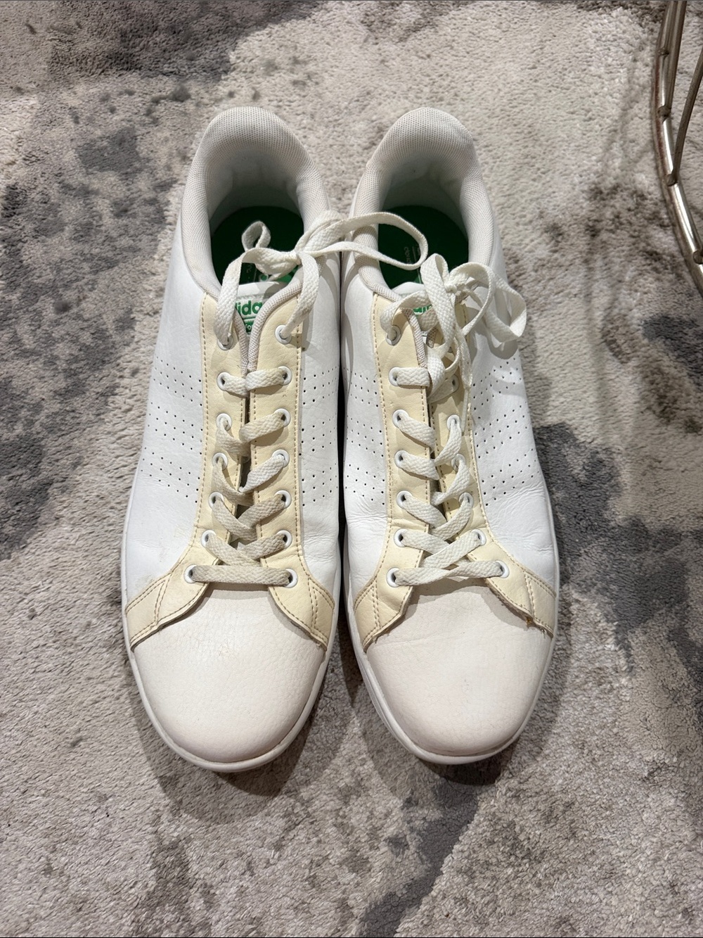 adidas White Leather Sneakers with Cream Accents and Green Insole